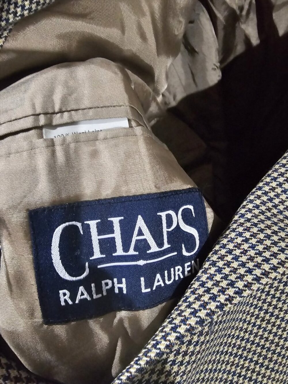 Chaps Ralph Lauren Tan Herringbone Wool Blazer Jacket Men's Size 50R Vintage - Picture 3 of 6